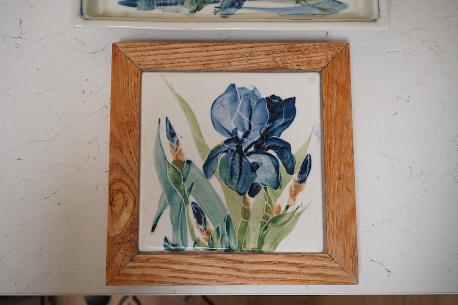 Jonathan Chiswell Jones, a square aquatic dish and floral teapot stand, each signed to the bases, largest 27cm wide. Condition - good